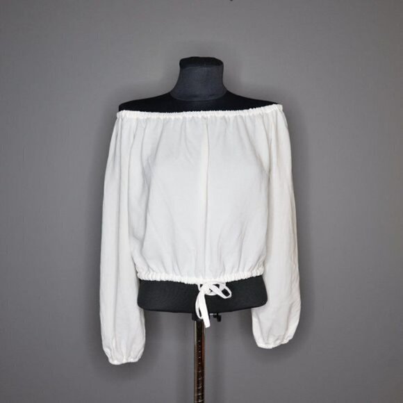 Aritzia Wilfred Eleanora White Cropped Off-Shoulder Blouse Sz M - Picture 2 of 7